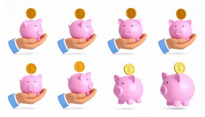 3D Render: Hand Holding Piggy Bank - Saving and Investment Concept
