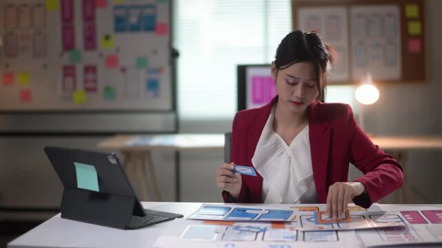 Ux designer organizing cards for app development