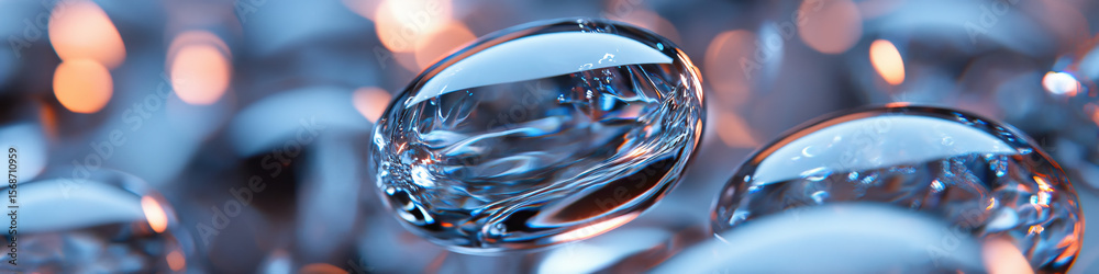Poster translucent oval objects with internal reflections and orange bokeh