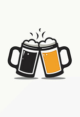 A fun cartoon illustration of two different beer mugs, one with dark stout and one with golden lager, clinking in a toast to celebrate variety and friendship.
