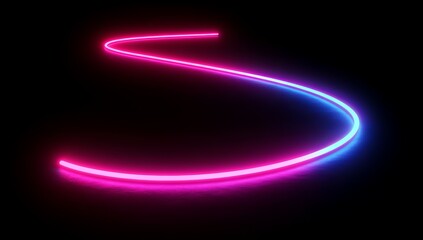 Pink and blue neon light trail forming an 'S' shape on black background.