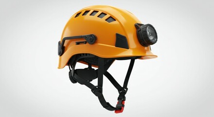 Orange safety helmet with built-in light