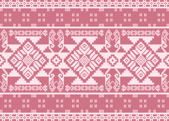 Pink Thai Traditional Textile Pattern | Geometric Pixel Art Ethnic Fabric