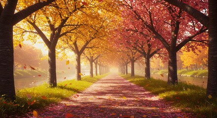 Naklejka premium autumn atmosphere cherry blossoms in japan