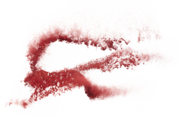 Red metallic glitter sparkle explosion in air. Red Glitter sand spark blink celebrate Chinese new year, fly throw red glitters particle. White background isolated, selective focus Blur bokeh