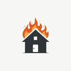 A powerful and simple silhouette icon of a house engulfed in flames, a clear and direct symbol for fire departments, emergency services, or property insurance.
