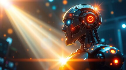 Mystical Robot with Bright Lens Flares