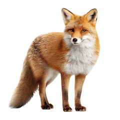 Fototapeta premium A detailed full body portrait of a red fox standing alertly with its fur showing intricate textures isolated on transparent background
