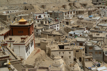 Fototapeta premium Panoramic view of Leh city and surrounding area from Leh Palace. Leh Palace is 9 storeys high and is open to the public. Located Leh city in India.