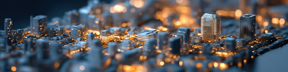 Digital Rendering of Illuminated Cityscape at Night