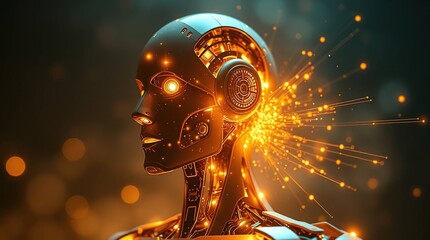 Ethereal robot with golden light aura