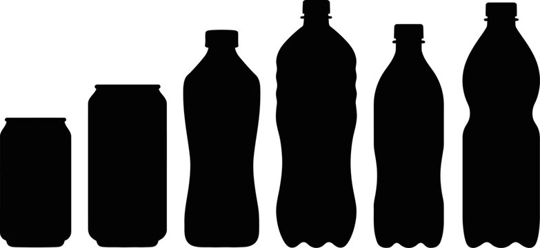 Black silhouette of soda cans and water bottles vector illustration for graphic design projects