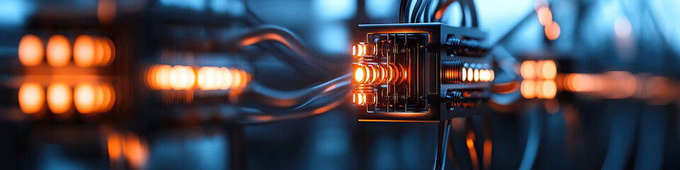Digital Device with Orange Illumination and Interconnecting Cables