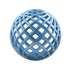 Intricate geometric blue metallic sphere with a woven lattice structure isolated on transparent background