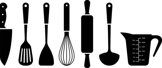 Kitchen utensils vector illustration set cooking tools chef equipment culinary icons for web design  use