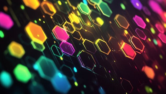 Vibrant, glowing hexagonal grid