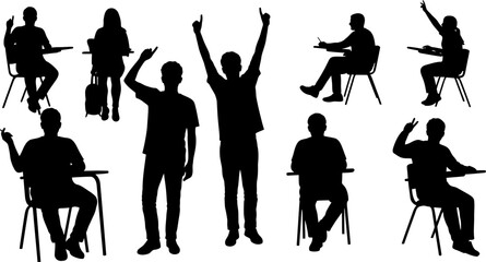 Student silhouettes in classroom vector illustration for education and learning resources design projects