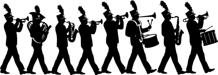 Marching band silhouette vector illustration for music event performance and parade design element concept