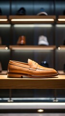 Obraz premium Tan leather penny loafer shoe classic footwear men's dress shoe