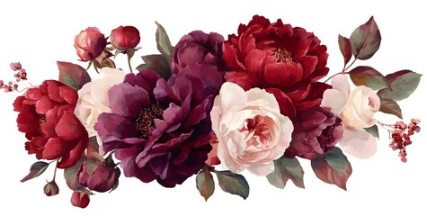 Watercolor Floral Bouquet Peonies And