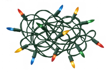 Colorful tangled christmas lights string isolated on transparent background, perfect for holiday projects