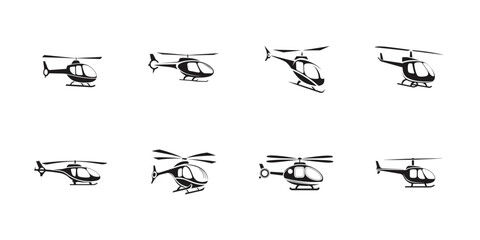 Helicopter silhouette vector collection showcasing black isolated chopper designs for aviation, army, emergency, transport, and air mobility concepts

