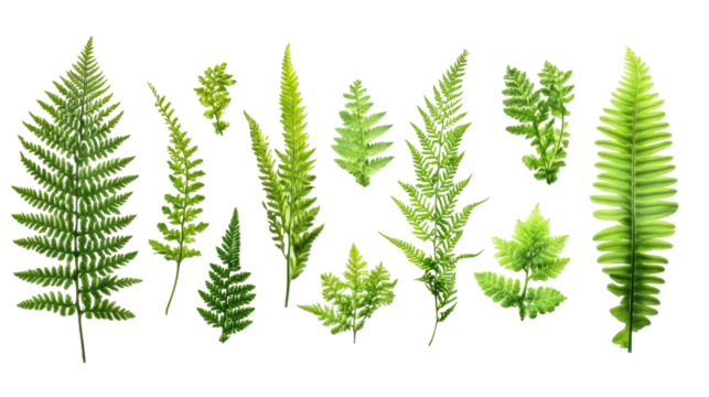  Set of Polystichum Setiferum Ferns - Lush green soft shield ferns isolated on transparent background