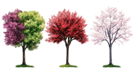  Set of Prunus lusitanica Trees - Group of Portuguese laurel trees with dense green foliage on transparent background