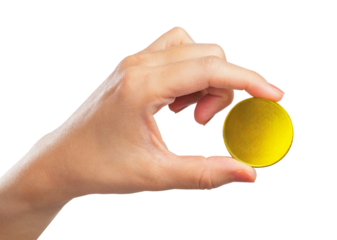 Hand hold gold coin isolated on white background, clipping path.