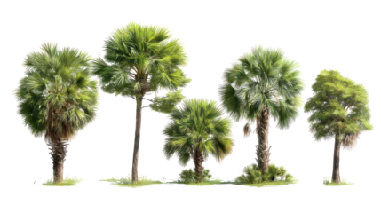  Set of Sabal Palmetto Trees - Group of Sabal palmetto palm trees with lush green fan-shaped leaves on transparent background