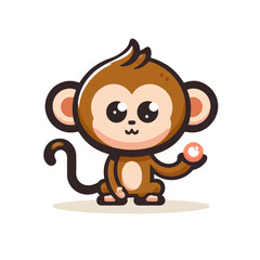 Obraz premium Cartoon Monkey Sitting – Cute Brown Primate with Big Eyes and Curled Tail in Childlike Vector Style