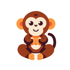 Obraz premium Cartoon Monkey Sitting – Cute Brown Primate with Big Eyes and Curled Tail in Childlike Vector Style