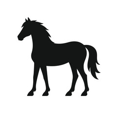 Obraz premium Prancing Horse Silhouette – Black Vector Animal with Raised Leg and Flowing Mane in Dynamic Pose on White Background