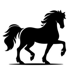 Prancing Horse Silhouette &ndash; Black Vector Animal with Raised Leg and Flowing Mane in Dynamic Pose on White Background