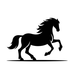 Prancing Horse Silhouette – Black Vector Animal with Raised Leg and Flowing Mane in Dynamic Pose on White Background