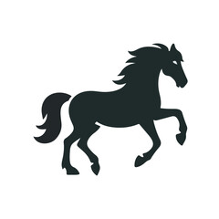 Obraz premium Prancing Horse Silhouette – Black Vector Animal with Raised Leg and Flowing Mane in Dynamic Pose on White Background
