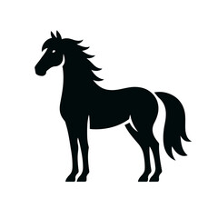 Prancing Horse Silhouette &ndash; Black Vector Animal with Raised Leg and Flowing Mane in Dynamic Pose on White Background