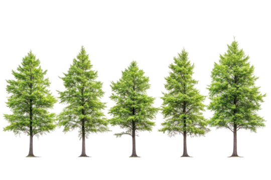  Set of Taxodium Ascendens Trees - Group of Taxodium ascendens (pond cypress) trees with lush green foliage on transparent background