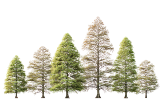  Set of Taxodium Ascendens Trees - Group of Taxodium ascendens (pond cypress) trees with lush green foliage on transparent background
