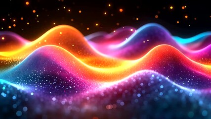 Abstract colorful waves with glowing particles and bokeh, futuristic dynamic background - Powered by Adobe