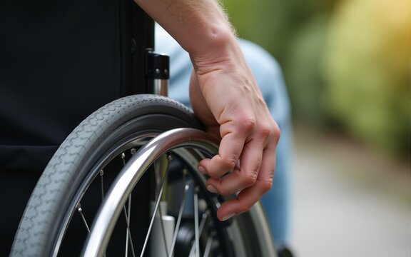 An elderly person in a wheelchair close up. High quality