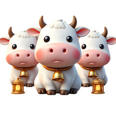 Festive white cows ,gold bells, and charming lanterns, capture a holiday ambiance with these endearing, cheerful animals.