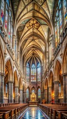 Fototapeta premium High-ceilinged cathedral with ornate stone carvings and stained glass windows