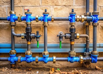 Irrigation system pipe branch connection point with fittings and valves