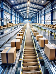Fototapeta premium A conveyor belt filled with rows of sealed packages moving smoothly along a factory floor