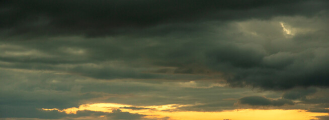 Banner Dramatic dark storm clouds black sky background. Dark thunderstorm clouds rainny season....