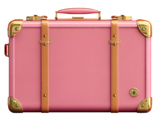 Pink suitcase with golden elements isolated on a transparent background PNG