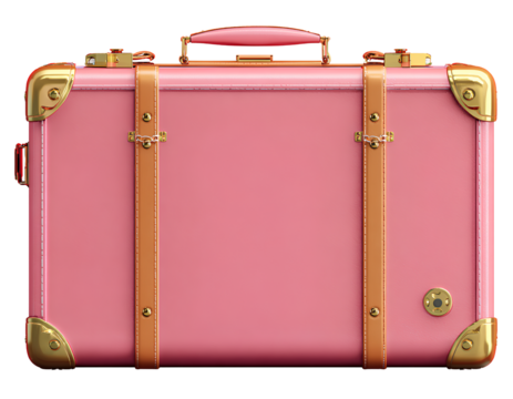 Pink suitcase with golden elements isolated on a transparent background PNG