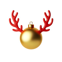 Golden Christmas Ornament with Red Antlers, Festive Holiday Decoration, Celebratory Winter Season Accessory, Merry Season Icon