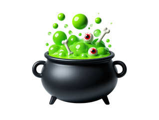 Bubbling Cauldron of Spooky Delights, A Halloween Brew Bones, Eyeballs, and Green Bubbles – Mystical Potion for Festive Celebrations
